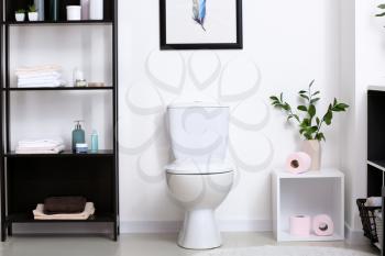 Modern interior of restroom with ceramic toilet bowl�