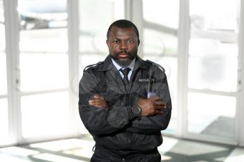 African-American security guard in building�