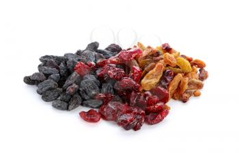 Different dried fruits on white background�