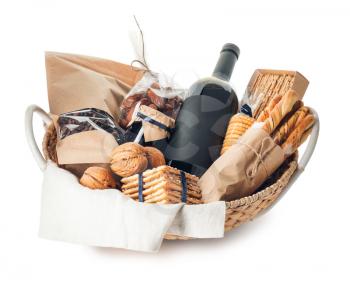 Gift basket with products on white background�