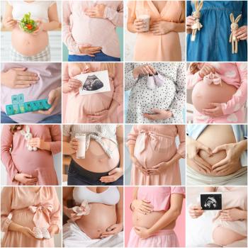 Collage of photos with beautiful pregnant women�
