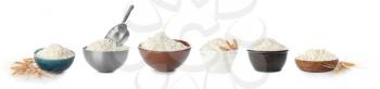 Bowls with flour on white background�