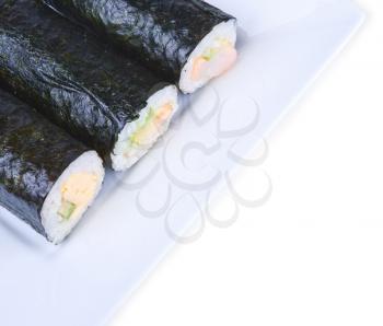 traditional japanese sushi on white plate isolated on a white background 