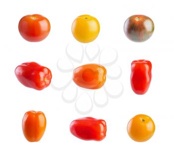 Multicolored cherry tomatoes isolated on white background 