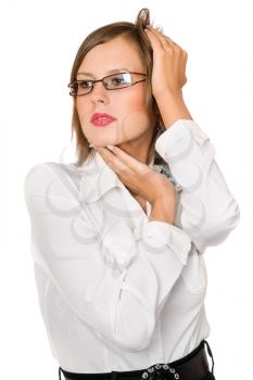 Royalty Free Photo of a Woman With a Hand at Her Head