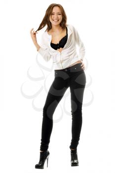 Royalty Free Photo of a Girl in Tight Jeans and Heels