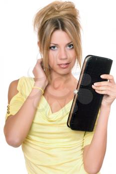 Royalty Free Photo of a Girl Holding a Black Clutch