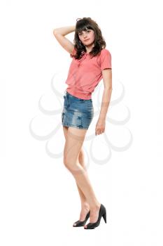 Royalty Free Photo of a Young Woman in a Denim Skirt
