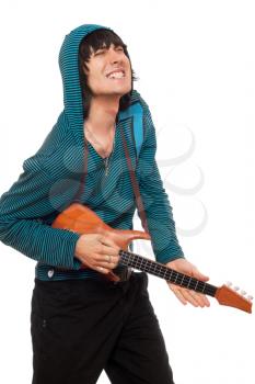 Royalty Free Photo of a Guy With a Toy Guitar