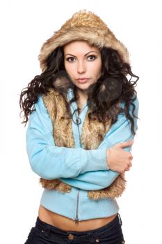 Royalty Free Photo of a Woman in a Fur Hood