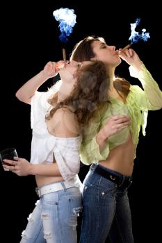 Royalty Free Photo of Girls With Brandy and Cigars