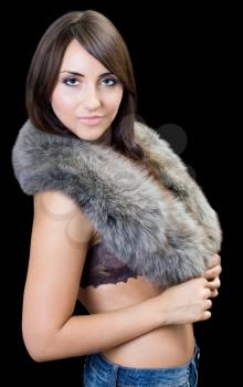 Royalty Free Photo of a Woman in a Fur Wrap