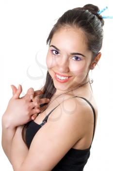 Royalty Free Photo of a Girl With Her Fingers Interlaced