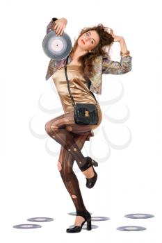 Royalty Free Photo of a Girl Holding a Vinyl Disc