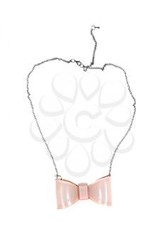 Chain with a pink bow on white background