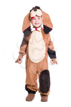 Playful little boy wearing like a dog. Isolated on white