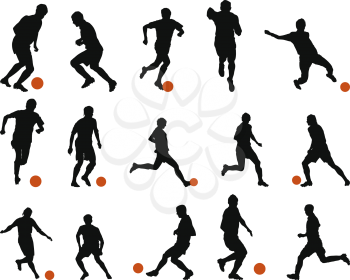 Collection of different football (soccer) silhouettes. Vector illustration.