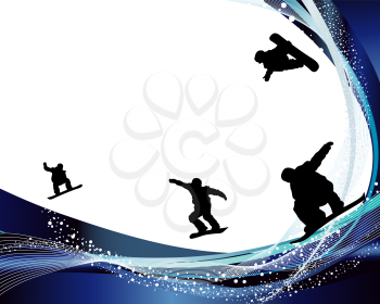 Jumping  snowboarder silhouette  over abstract line background. Vector illustration.