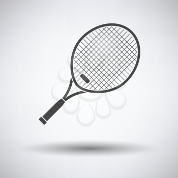 Tennis racket icon on gray background with round shadow. Vector illustration.