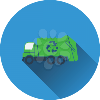 Garbage car with recycle icon. Flat design. Vector illustration.