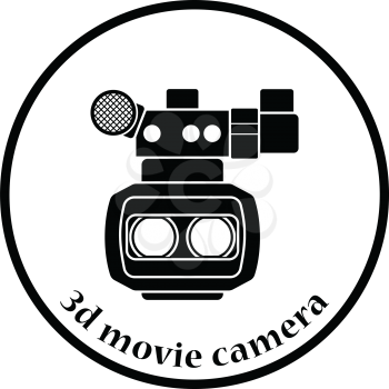 3d movie camera icon. Thin circle design. Vector illustration.