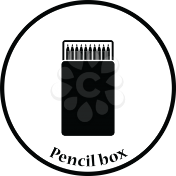 Pencil box icon. Thin circle design. Vector illustration.