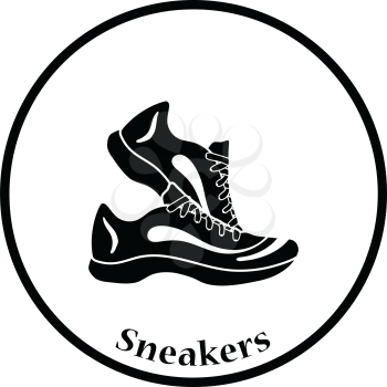 Icon of Fitness sneakers. Thin circle design. Vector illustration.