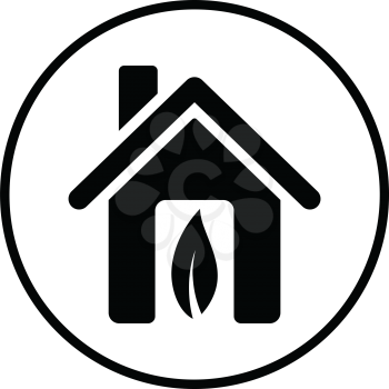 Ecological home with leaf icon. Thin circle design. Vector illustration.