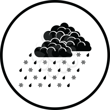 Rain with snow icon. Thin circle design. Vector illustration.