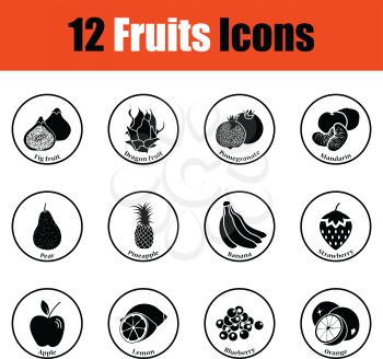 Fruit icon set.  Thin circle design. Vector illustration.