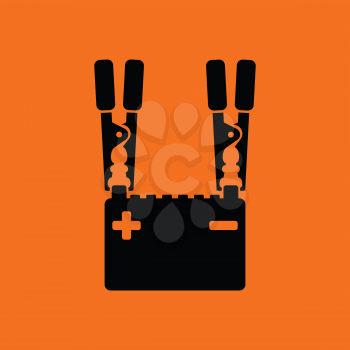 Car battery charge icon. Orange background with black. Vector illustration.