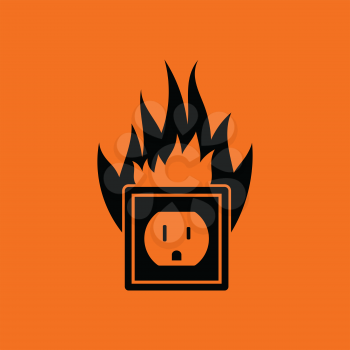 Electric outlet fire icon. Orange background with black. Vector illustration.