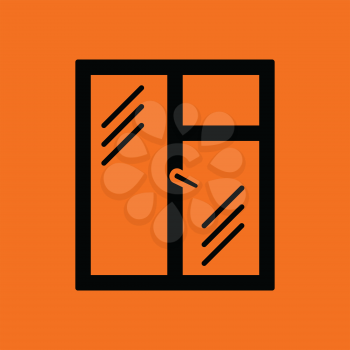 Icon of closed window frame. Orange background with black. Vector illustration.