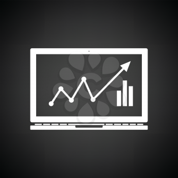 Laptop with chart icon. Black background with white. Vector illustration.