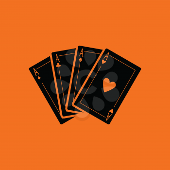 Set of four card icons. Orange background with black. Vector illustration.