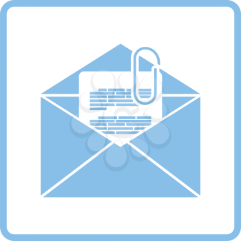 Mail with attachment icon. Blue frame design. Vector illustration.