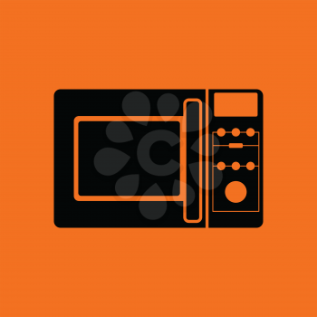 Micro wave oven icon. Orange background with black. Vector illustration.