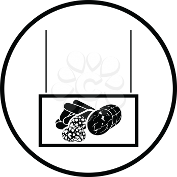 Sausages market department icon. Thin circle design. Vector illustration.