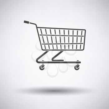 Supermarket shopping cart icon on gray background, round shadow. Vector illustration.