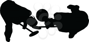 Curling silhouette. Black on White. Vector illustration.