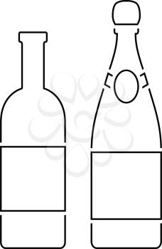 Wine and champagne bottles icon. Thin line design. Vector illustration.