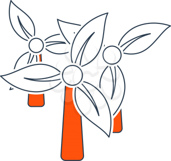 Wind Mill With Leaves In Blades Icon. Thin Line With Red Fill Design. Vector Illustration.