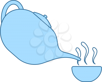 SPA Tea Pot With Cup Icon. Thin Line With Blue Fill Design. Vector Illustration.