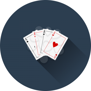 Set Of Four Card Icons. Flat Circle Stencil Design With Long Shadow. Vector Illustration.