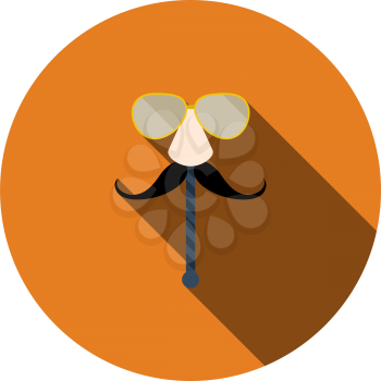 Glasses And Mustache Icon. Flat Circle Stencil Design With Long Shadow. Vector Illustration.