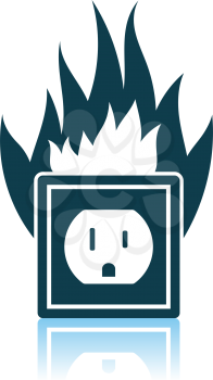 Electric Outlet Fire Icon. Shadow Reflection Design. Vector Illustration.