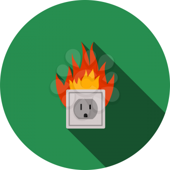 Electric Outlet Fire Icon. Flat Circle Stencil Design With Long Shadow. Vector Illustration.