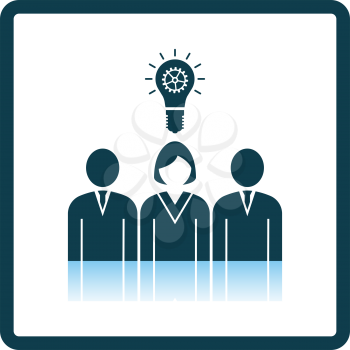 Corporate Team Finding New Idea With Woman Leader Icon. Square Shadow Reflection Design. Vector Illustration.