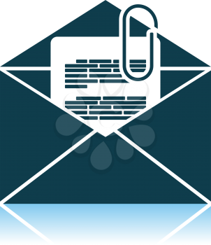 Mail With Attachment Icon. Shadow Reflection Design. Vector Illustration.