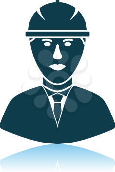Icon Of Construction Worker Head In Helmet. Shadow Reflection Design. Vector Illustration.